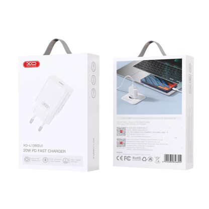 Cargador de Red XO Design L126, 20W, 3A, 1 x USB-C, Blanco