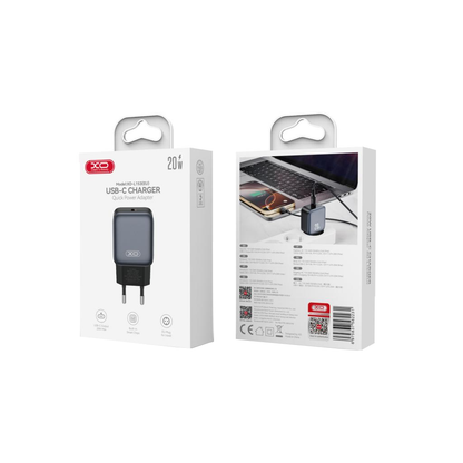 Cargador de Red XO Design L153, 20W, 3A, 1 x USB-C, Negro