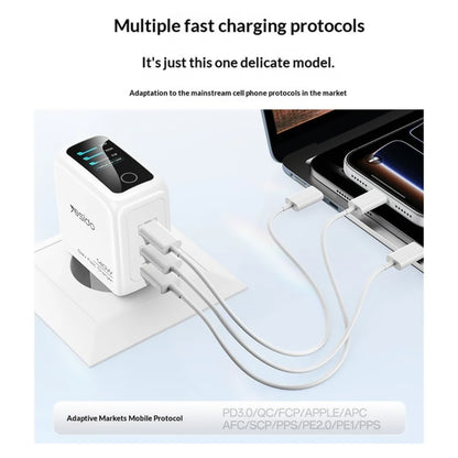 Cargador de Red Yesido YC114 con Pantalla, 140W, 5A, 1 x USB-A - 2 x USB-C, Blanco