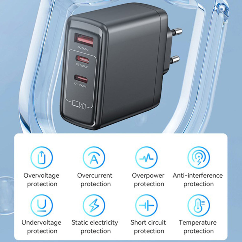 Cargador de Red Yesido YC142, 100W, 5A, 1 x USB-A - 2 x USB-C, Negro