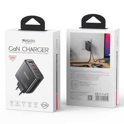Cargador de Red Yesido YC142, 100W, 5A, 1 x USB-A - 2 x USB-C, Negro