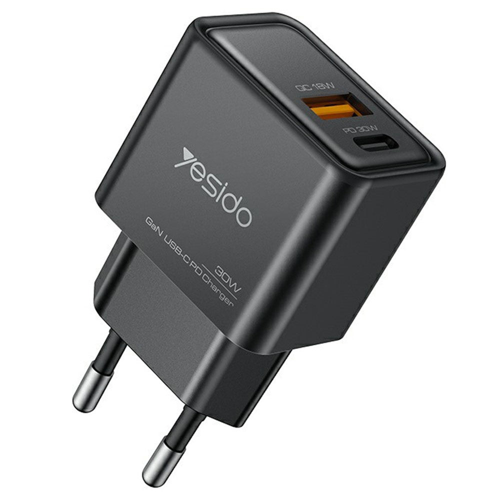 Cargador de Red Yesido YC64, 30W, 3A, 1 x USB-A - 1 x USB-C, Negro