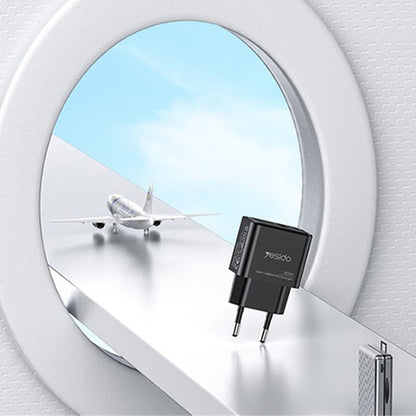 Cargador de Red Yesido YC64, 30W, 3A, 1 x USB-A - 1 x USB-C, Negro