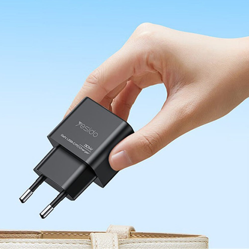 Cargador de Red Yesido YC64, 30W, 3A, 1 x USB-A - 1 x USB-C, Negro