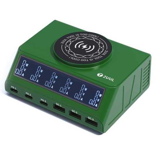 Cargador Estación 2UUL PC11 QI, 110W, 3A, 3 x USB-A - 3 x USB-C, Verde