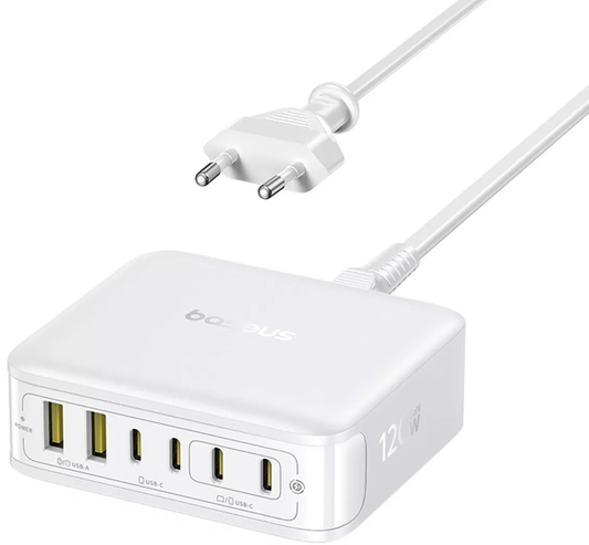 Cargador Baseus EnerFill FH21, 120W, 3.25A, 2 x USB-A - 4 x USB-C, Blanco E0120T01