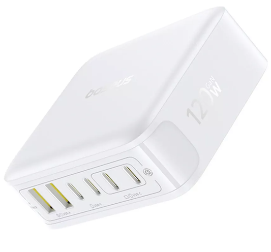 Cargador Baseus EnerFill FH21, 120W, 3.25A, 2 x USB-A - 4 x USB-C, Blanco E0120T01