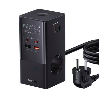 Baseus PowerCombo Tower Charging Station, 100W, 5A, 2 x Schuko - 2 x USB-A - 2 x USB-C, Black E00023609113-00
