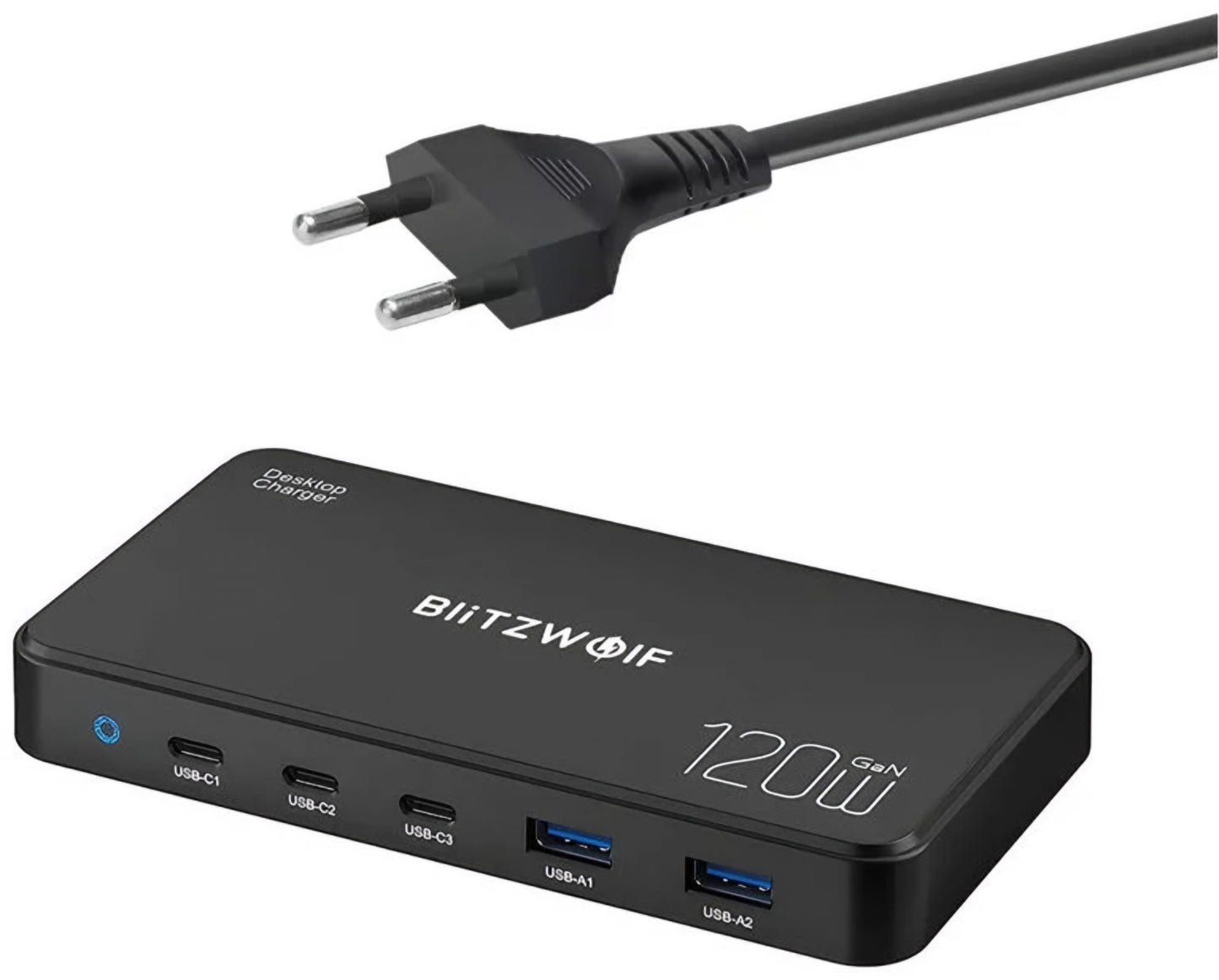 Cargador Estación BlitzWolf BW-i100, 120W, 5A, 2 x USB-A - 3 x USB-C, Negro