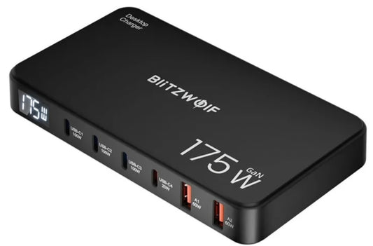 Cargador Estación BlitzWolf BW-S30, 175W, 5A, 2 x USB-A - 4 x USB-C, Negro