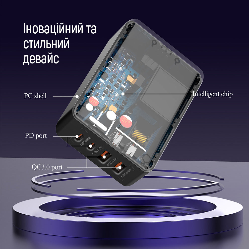 Cargador Estación ColorWay Display, 65W, 3.25A, 2 x USB-A - 2 x USB-C, Negro