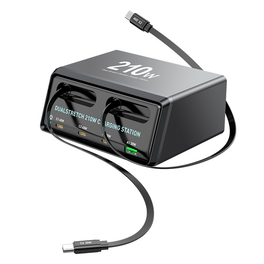 Cargador Estación Con Cable USB-C OEM WLX-60E, 210W, 3A, 1 x USB-A - 3 x USB-C, Gris