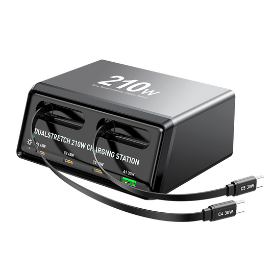 Cargador Estación Con Cable USB-C OEM WLX-60E, 210W, 3A, 1 x USB-A - 3 x USB-C, Gris