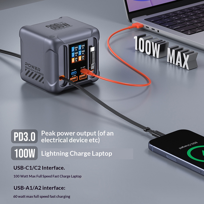 Estación de Carga con Cable USB-C OEM HW866, 300W, 5A, 2 x USB-A - 2 x USB-C, Gris