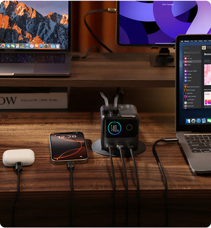 Cargador Estación con Cable USB-C Joyroom Podix JR-TRD01, 140W, 1 x USB-C - 2 x USB-A, Gris