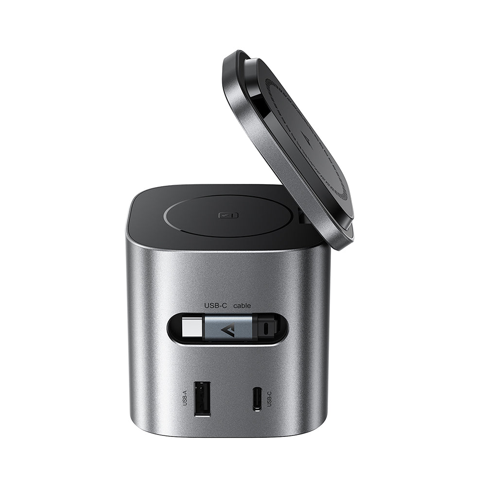 Cargador Estación Con Cable USB-C Acefast Z9 QI 6in1, 80W, 1 x USB-C - 1 x USB-A, Negro
