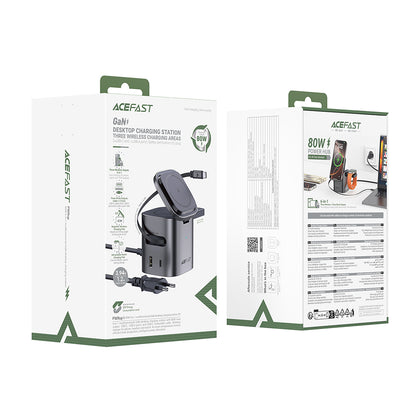 Cargador Estación Con Cable USB-C Acefast Z9 QI 6in1, 80W, 1 x USB-C - 1 x USB-A, Negro
