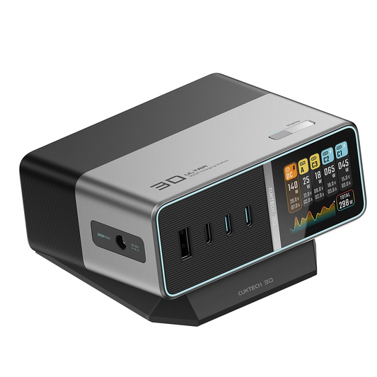 Cargador Estación Cuktech TA3005U, 300W, 1 x DC - 1 x USB-A - 3 x USB-C, Gris