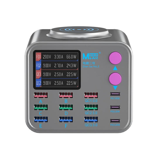 Cargador Estación MaAnt DianBa No.2 QI, 300W, 3A, 3 x USB-C - 9 x USB-A, Gris