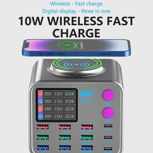 Cargador Estación MaAnt DianBa No.2 QI, 300W, 3A, 3 x USB-C - 9 x USB-A, Gris