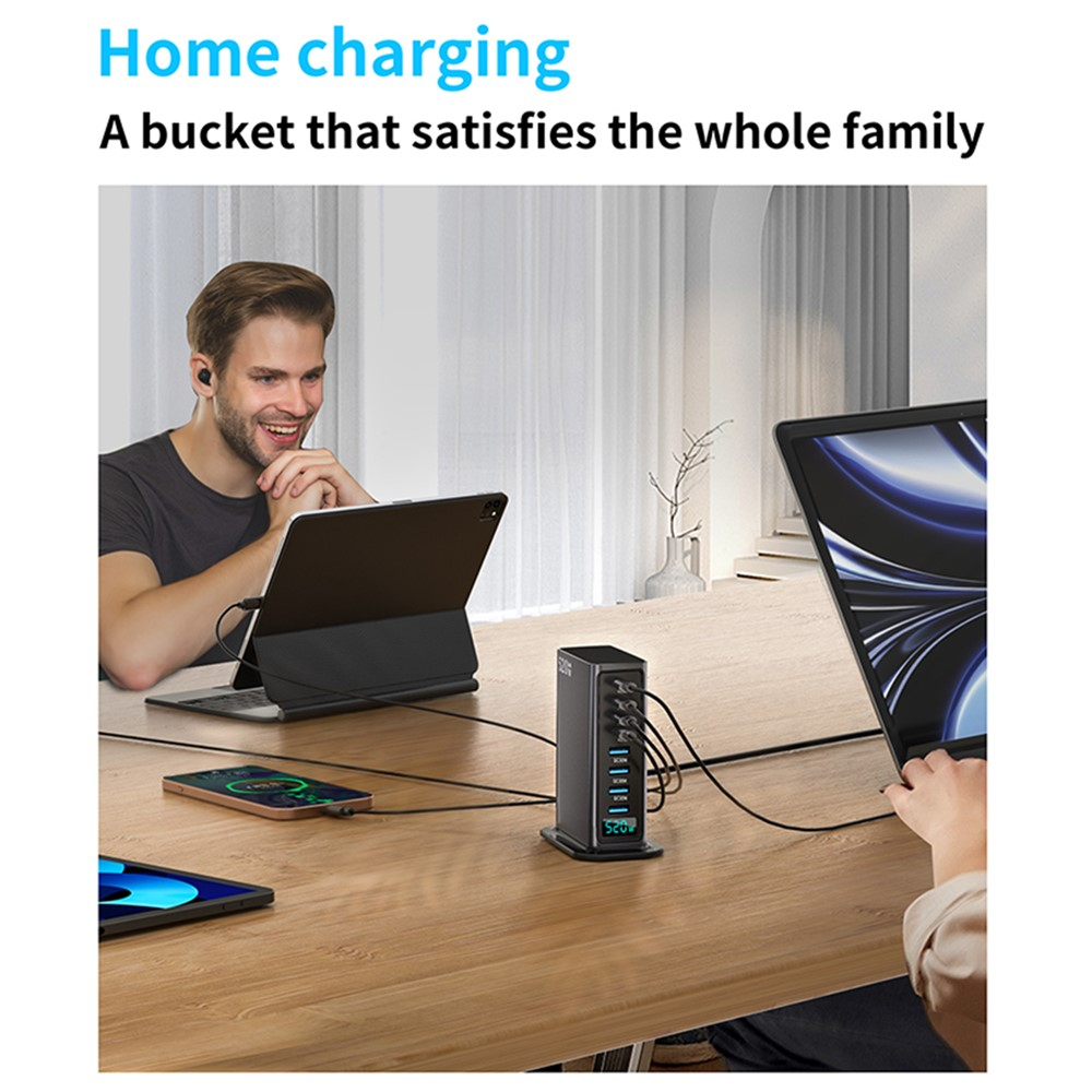 Cargador Estación OEM, 520W, 5A, 4 x USB-A - 4 x USB-C, Gris