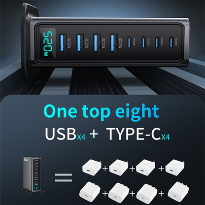 Cargador Estación OEM, 520W, 5A, 4 x USB-A - 4 x USB-C, Gris