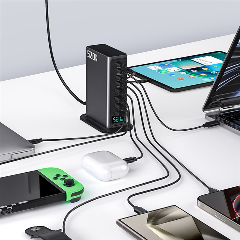 Cargador Estación OEM, 520W, 5A, 4 x USB-A - 4 x USB-C, Gris