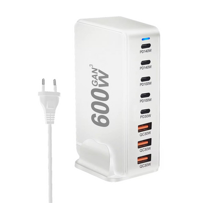 Cargador Estación OEM, 600W, 4 x USB-A - 4 x USB-C, Blanco