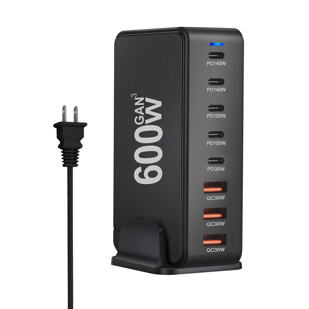 Cargador Estación OEM, 600W, 4 x USB-A - 4 x USB-C, Negro