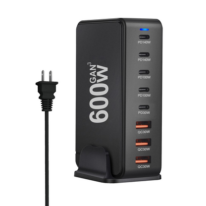 Cargador Estación OEM, 600W, 4 x USB-A - 4 x USB-C, Negro