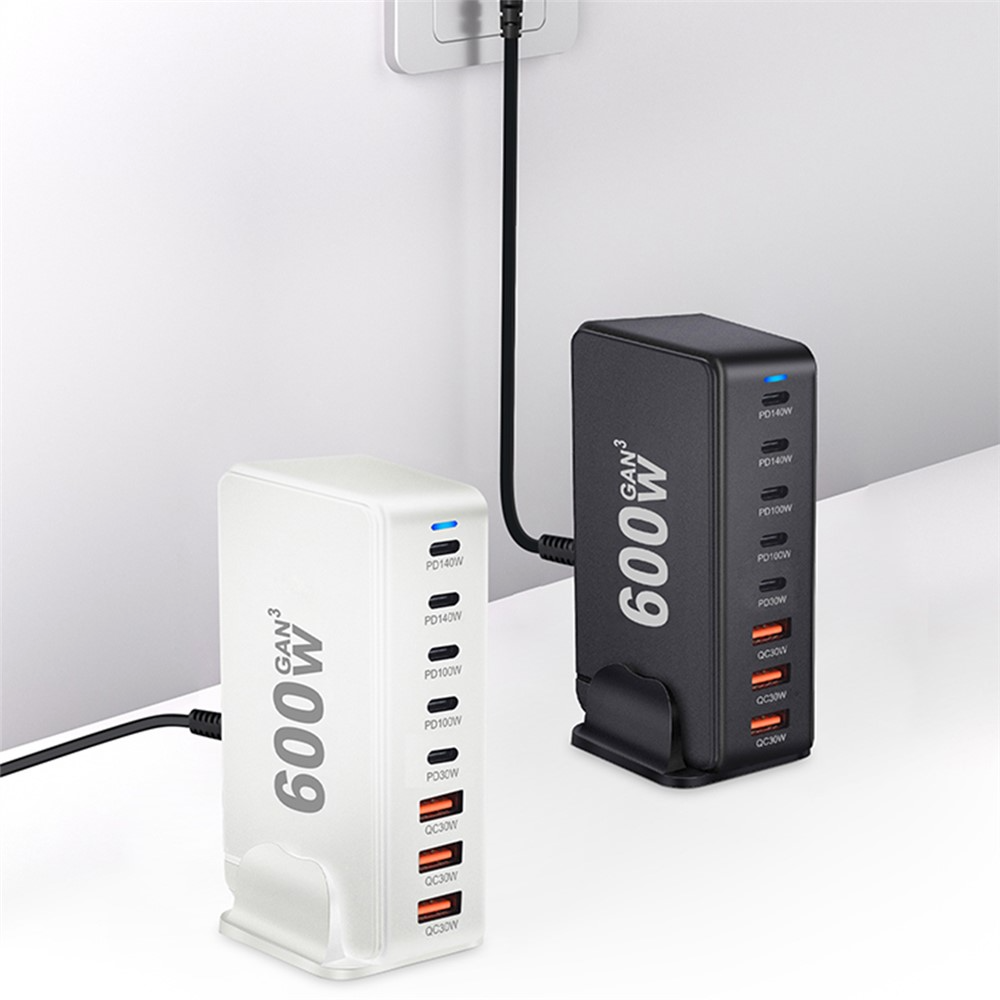 Cargador Estación OEM, 600W, 4 x USB-A - 4 x USB-C, Negro