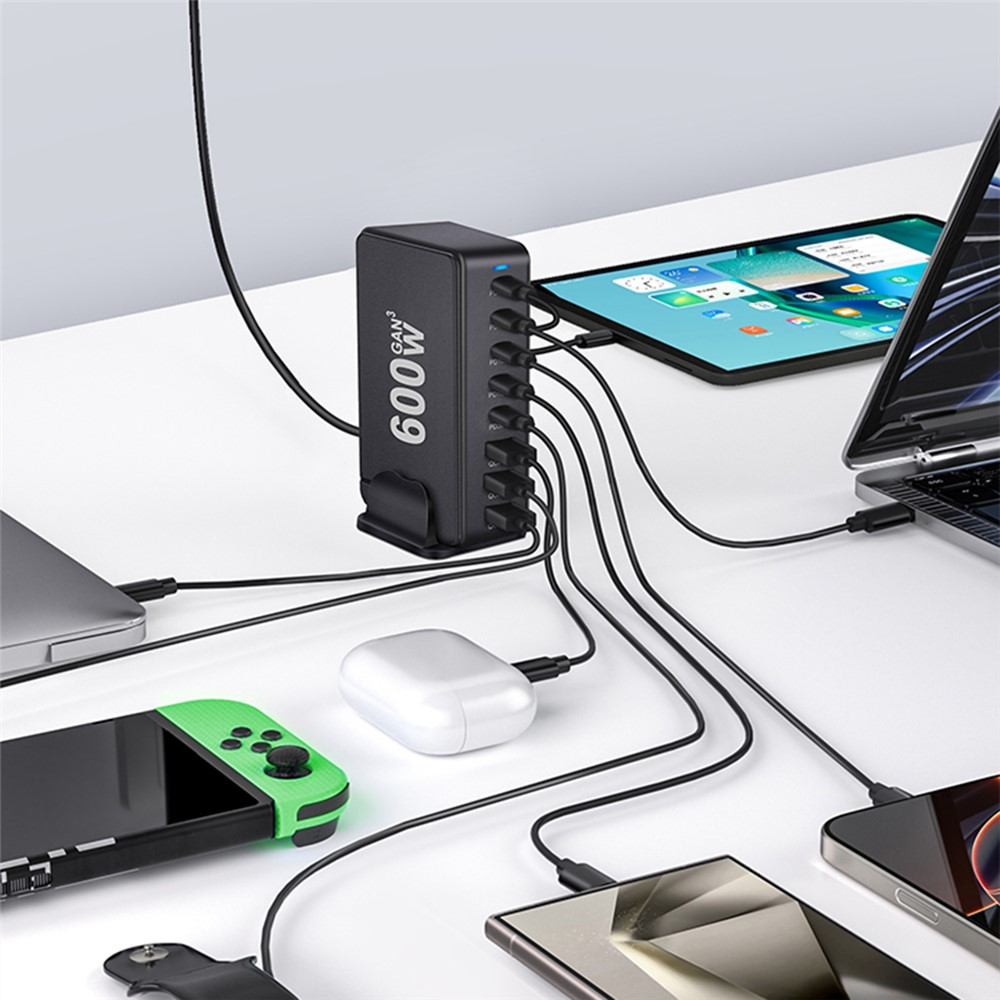 Cargador Estación OEM, 600W, 4 x USB-A - 4 x USB-C, Negro