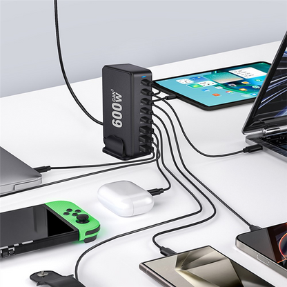 Cargador Estación OEM, 600W, 4 x USB-A - 4 x USB-C, Negro
