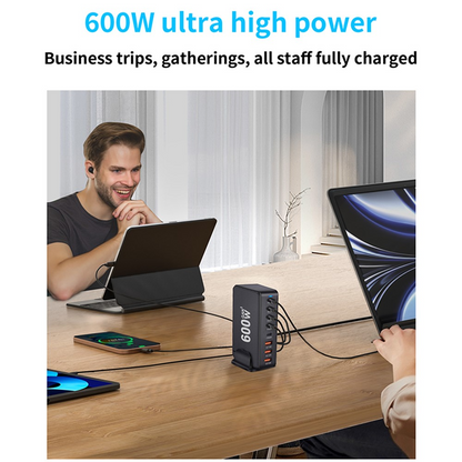 Cargador Estación OEM, 600W, 4 x USB-A - 4 x USB-C, Negro