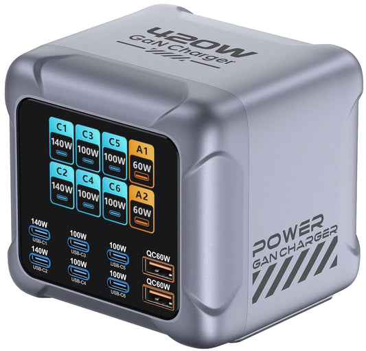 Cargador Estación OEM BK-126D, 140W, 5A, 2 x USB-A - 6 x USB-C, Gris