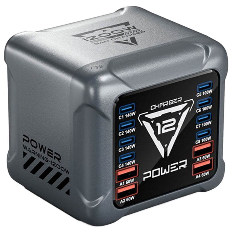 Cargador Estación OEM BK-127D, 280W, 5A, 4 x USB-A - 8 x USB-C, Gris