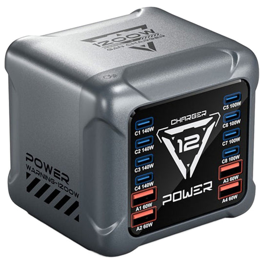 Cargador Estación OEM BK-127D, 280W, 5A, 4 x USB-A - 8 x USB-C, Gris