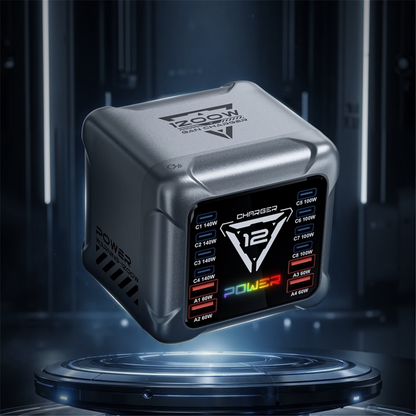 Cargador Estación OEM BK-127D, 280W, 5A, 4 x USB-A - 8 x USB-C, Gris