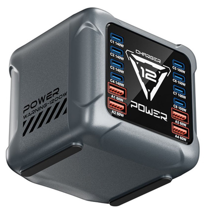 Cargador Estación OEM BK-127D, 280W, 5A, 4 x USB-A - 8 x USB-C, Gris