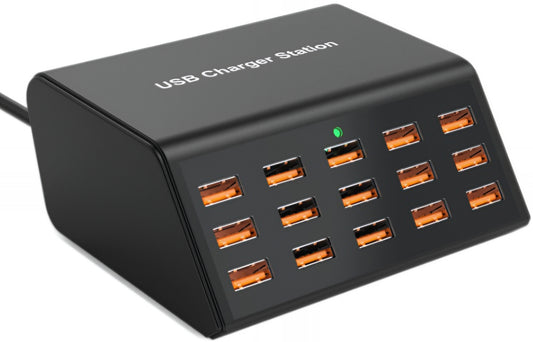 Cargador Estación OEM HW15, 100W, 2A, 15 x USB-A, Negro