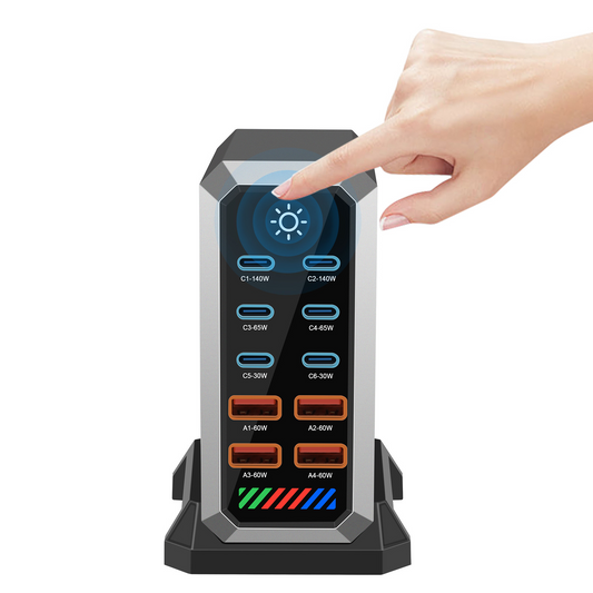 Cargador Estación OEM HW18, 660W, 5A, 4 x USB-A - 6 x USB-C, Negro