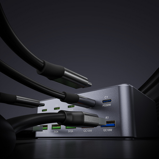 Cargador Estación OEM HW33, 100W, 3A, 5 x USB-A - 5 x USB-C, Gris