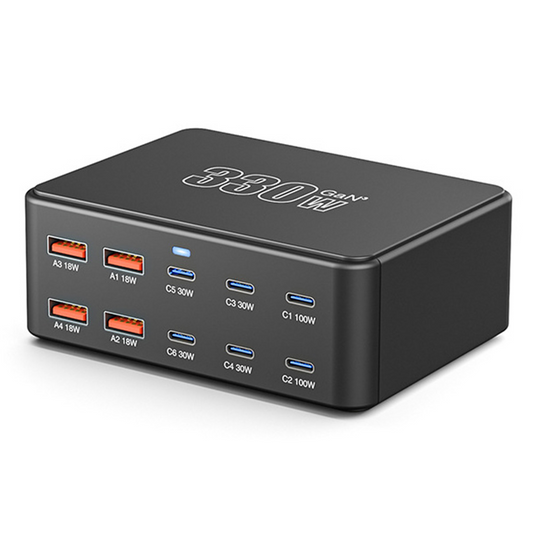 Cargador Estación OEM HW66, 330W, 5A, 4 x USB-A - 6 x USB-C, Negro
