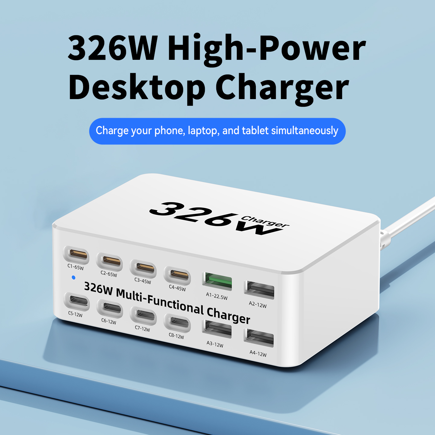Cargador Estación OEM WLX-818E, 326W, 3.25A, 4 x USB-A - 8 x USB-C, Blanco