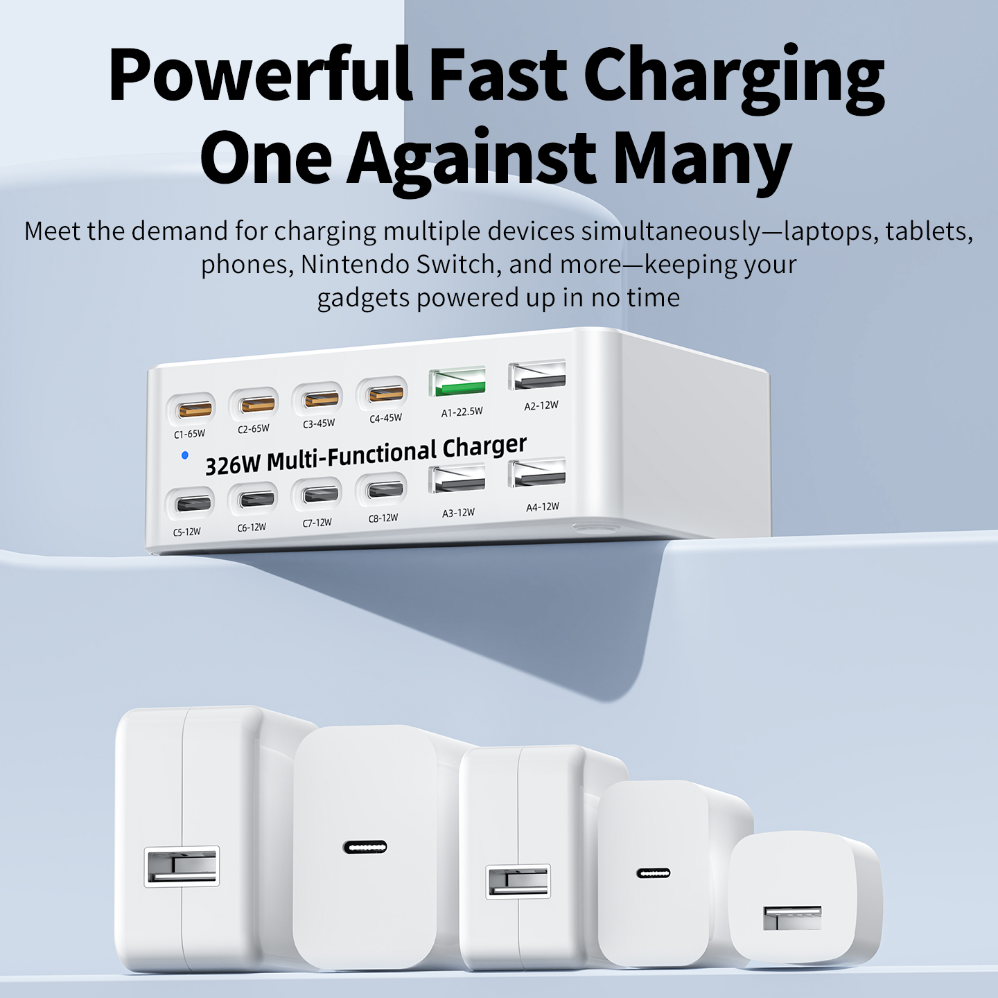 Cargador Estación OEM WLX-818E, 326W, 3.25A, 4 x USB-A - 8 x USB-C, Blanco