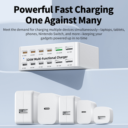 Cargador Estación OEM WLX-818E, 326W, 3.25A, 4 x USB-A - 8 x USB-C, Blanco