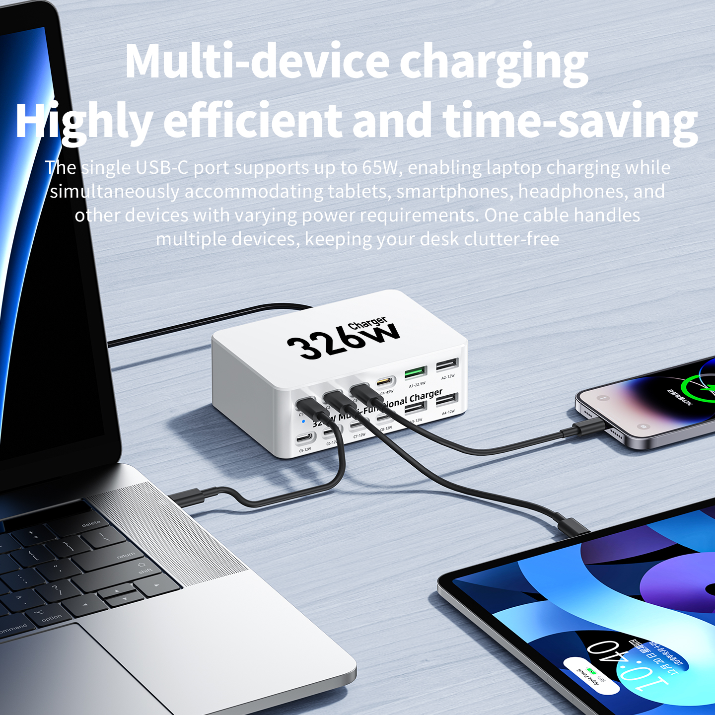 Cargador Estación OEM WLX-818E, 326W, 3.25A, 4 x USB-A - 8 x USB-C, Blanco
