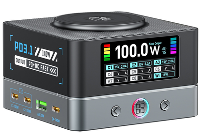 Cargador Estación OEM WLX-R8A QI, 140W, 5A, 2 x USB-A - 6 x USB-C, Gris