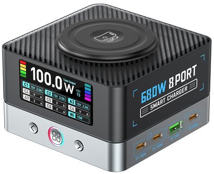 Cargador Estación OEM WLX-R8A QI, 140W, 5A, 2 x USB-A - 6 x USB-C, Gris