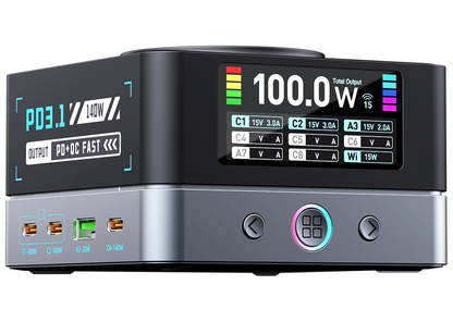 Cargador Estación OEM WLX-R8A QI, 140W, 5A, 2 x USB-A - 6 x USB-C, Gris